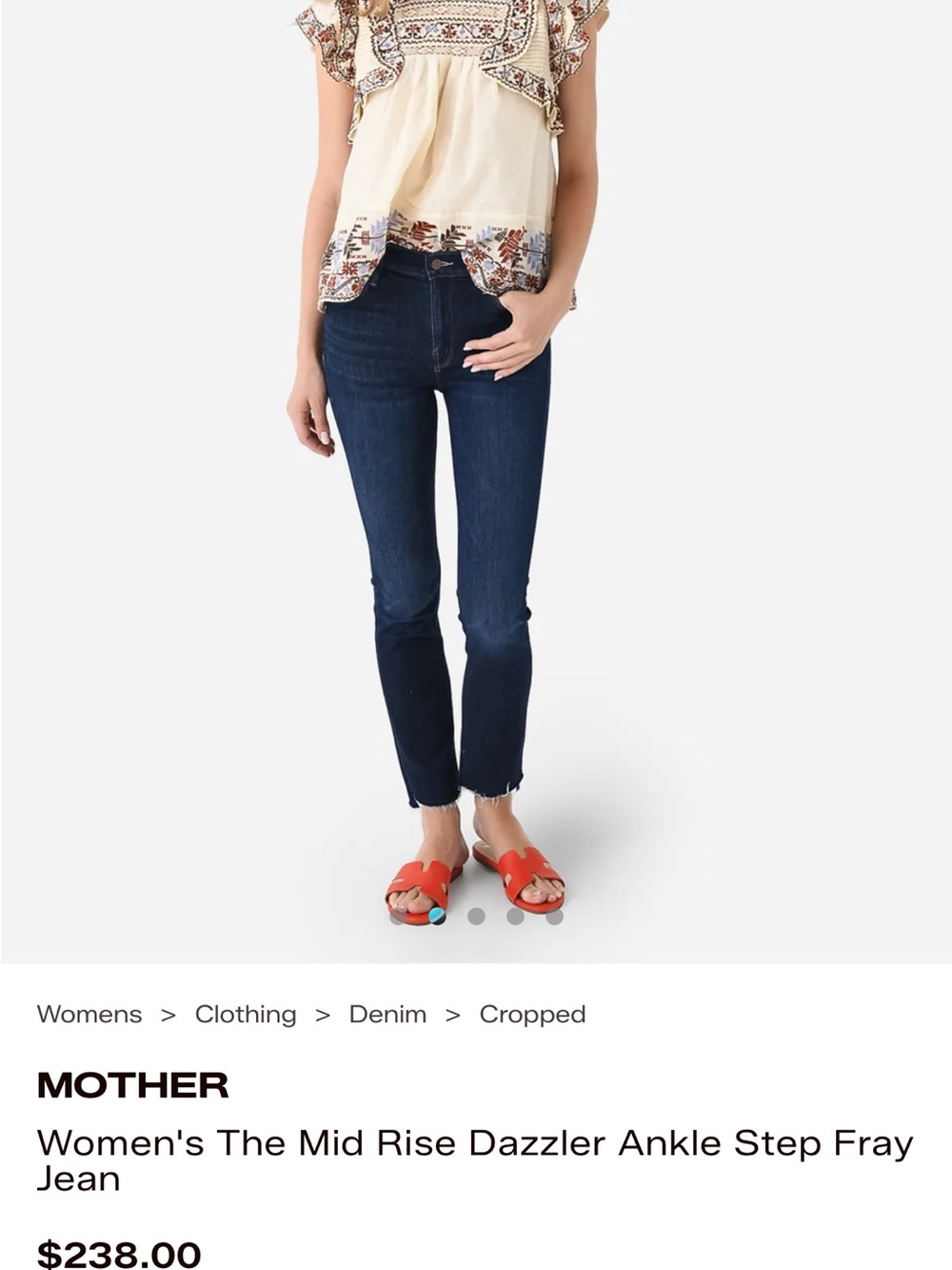 MOTHER The mid rise dazzler ankle step cray in color on the edge